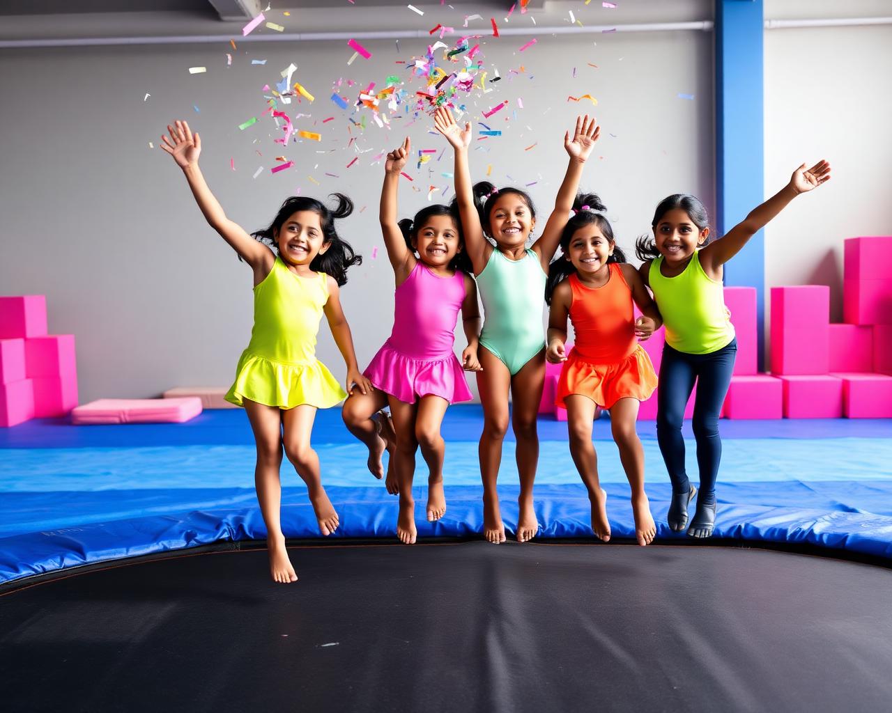 Kids mid-cartwheel at a Tumble Gym class